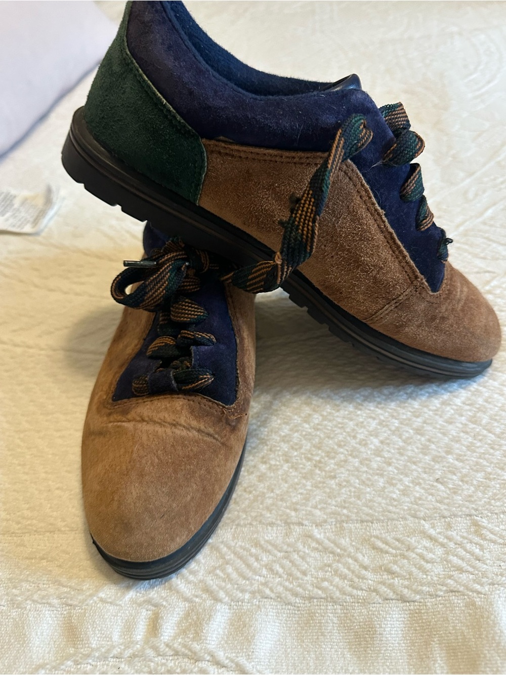 Vintage Northwest Suede Athletic Sneakers in Brown, Navy & Green